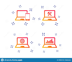 Notebook Laptop Pc Icons Repair Fix Service Vector Stock