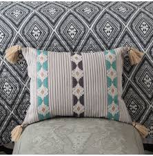 18 square cotton pillow w/ tassels, grey. Aztec Tassel Pillow