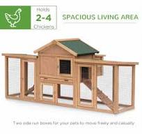 PawHut 80" Chicken Coop, Wooden Outdoor Chicken Cage Poultry Hen House with  Nesting Box, Double Runs, Removable Tray, Ramps, for Garden Backyard
