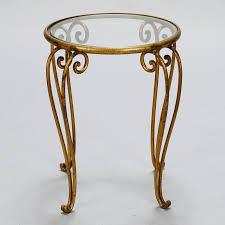Mid Century Small Round Glass Top Iron Side Table Item 7169 Side Table Glass Top Table Wrought Iron Table