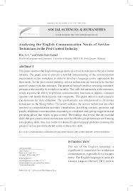 Have you ever wondered why learning english is important? Pdf Analysing The English Communication Needs Of Service Technicians In The Pest Control Industry Hee Sio Ching Academia Edu