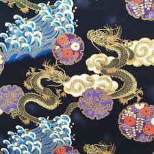 Dragons Fabric Japanese Chinese Asian Or Oriental Fabric Etsy Black And Blue Background Chinese Fabric Japanese Dragon