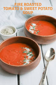 Vegan Fire Roasted Sweet Potato And Tomato Soup Nikki S Plate Recipe Puree Soup Recipes Roasted Sweet Potatoes Sweet Potato Soup