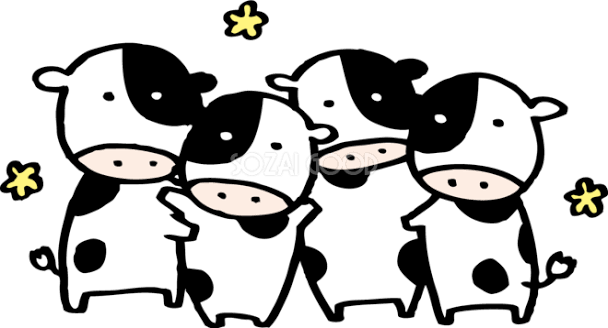 くっついて集まる4頭の子牛 かわいい2021 丑年イラスト無料 フリー86199 | 素材Good