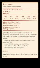 D D 5e Stat Block For A Cr3 Villain Sorcerer Dungeons Dragons Dragonlance Pathfinder