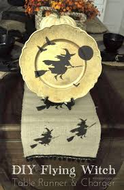 Flying Broom Witch Table Runner Plate Charger Burlap Halloween Diy Halloween Decorations Halloween Deco