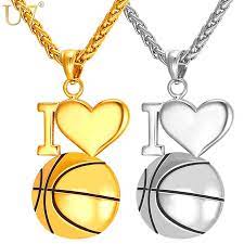 U7 I Love Basketball Necklace Gold Color 316l Stainless Steel Chain Pendant For Men Women Hot Sport Gold Chains For Men I Love Basketball Basketball Necklace