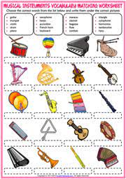 Esl printable musical instruments vocabulary worksheets, picture dictionaries, matching exercises, word search and crossword puzzles, missing letters in words and unscramble the words exercises. Musical Instruments Esl Vocabulary Worksheets