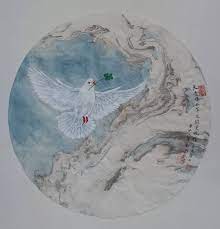 天意憐幽草 人間重晚晴 李商隱句42cm 2020 7 圓扇紙本水墨設色 tableware plates