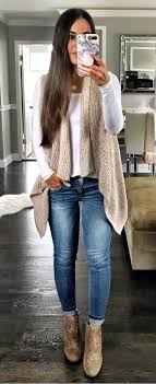 Check spelling or type a new query. Winter Outfit White Top Knit Vest Skinny Jeans Boots Perfect Winter Outfit Casual Outfits Casual Fashion