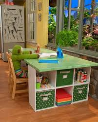 Old dresser for craft room storage. Kids Craft Table Great Idea For A Large Table In Playroom Move Bookcases To Ends So No Unsafe Corners Maybe Add Kids Craft Tables Kids Art Table Craft Table