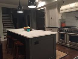 Island Sherwin Williams Black Fox Ceasarstone London Grey Countertops Restoration Hardware Lighting Grey Countertops Kitchen Remodel Countertops