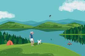Vetores De Mountain Valley Lake Scenic View Landscape Poster E Mais Imagens De Adulto Istock