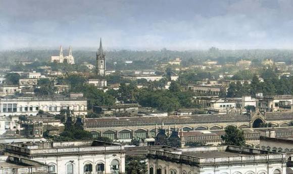 1860's-70's India, Calcutta (Kolkata). A view from the Ochterlony Monument. Photographer unknown. Restored image. Updated.