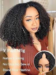 Amazon.com : YIROO Hair Kinky Curly V Part Wig Human Hair No Leave out  Glueless 12A Upgraded U Part Wigs for Women V Shape Clip in Wigs Beginner  Friendly No Glue No