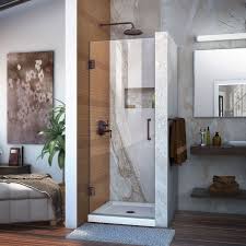 Unidoor 30 Inch X 72 Inch Frameless Hinged Pivot Shower Door In Oil Rubbed Bronze With H Frameless Hinged Shower Door Black Shower Doors Frameless Shower Doors