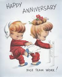 Happy Anniversary Nice Team Work You Ve Got Going On There Cute Vintage Anniversary Cards Felice Anniversario Anniversario Anniversari