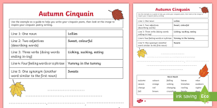 Autumn Cinquain Poem Worksheet K 2 Twinkl Resources