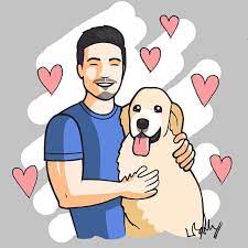 Custom Pet And Owner Portrait Dog Cartoon Cute Illustration Drawing Downloadable Hugging Cuddly Cartoon Dog Cute Illustration Pets