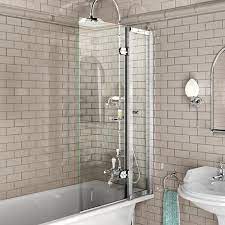 Bath screen essential chrome with printed glass 140cm x 80cm (+ 35cm deflector panel). Burlington Bath Screen With Access Panel Drench