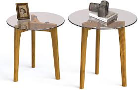 Coffee table sets are on sale every day at cymax! Buy Estleys Round Nesting End Tables Set Of 2 Minimalist Coffee Table Side Table With Tempered Glass Top Natural Wooden Legs Modern Furniture For Living Room Small Space Online In Indonesia
