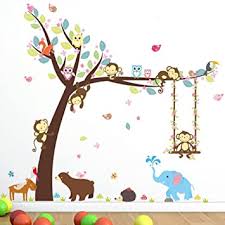Jungle scene and more murals to ideas for painting children s from jungle mural for children s room the look truly is the limit similar to it comes to mural painting ideas. Amazon Com Cartoon Monkey Owls Tree Jungle Animal Theme Wall Art Decal Sticker Mural Decoration For Living Room Nursery Baby Girl Boy Kids Children S Room Bedroom Decor B Baby