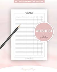 Wishlist A Imprimer Pour Planifier Ses Listes De Shopping Idees De Cadeaux Ou Envie D Achat Page En Francais Pour Planner A5 Ou A4 Wishlist Printable Printables A5 Printables