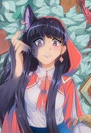 anime picture original basti rin long hair single tall image fringe black hair purple eyes animal ears upper body parted li werewolf girl anime wolf girl anime