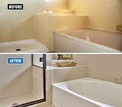 I was a tad leery bc i could not find any good reviews online. Don T Replace Refinish Instead This Transformation Is Remarkable The Homeowner Had A Discolored Shower Refinish Bathtub Modern Shower Doors Tub Refinishing