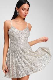 Stunning Sparkles Silver Sequin Backless Skater Dress Skater Dress Dresses Lulu Dresses