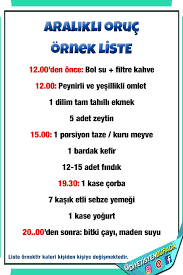 aralikli oruc diyet listesi ornegi diyet diyet ipuclari diyet planlari