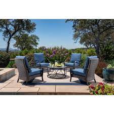 Foremost Casual Laurelton 5 Piece Wicker Patio Conversation Set With Blue Cushions 500 900 K1 The Home De Conversation Set Patio Outdoor Furniture Sets Patio