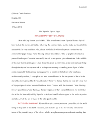A rough draft is something someone writes with the express purpose of getting their ideas out on paper. Essay 1 Ad Analysis Rough Draft The Hyundai Hubrid Hype