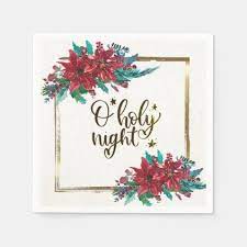 O Holy Night Christmas Carol Red Poinsettia Napkins Zazzle Com Holy Night O Holy Night Custom Holiday Card