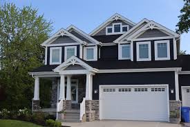 How we chose our exterior paint color. Deep Navy House White Trim Custom Home With Front Porch Craftsman Exterior Chicago By Ck Building And Design Corporation Houzz