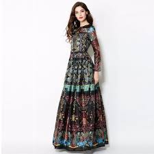 Retro Print Floor Length Dress In 2020 Maxi Dress With Sleeves Vintage Dresses Elegant Ball Gowns