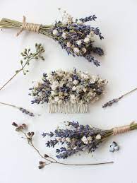 Dried Lavender Babies Breath Hair Comb Dainty Wedding Floral Etsy Dried Lavender Flowers Flower Comb Floral Comb