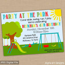 Birthday Invitation Card For 10 Year Old Boy Printable Park Birthday Invitation Park Birthday Party Etsy Birthday Party At Park Park Birthday Playground Birthday Parties