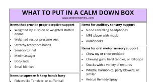 What To Put In A Calm Down Kit Free Printable List Pdf Calm Down Calm Down Kit Calm Down Box