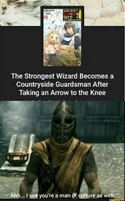 The Strongest Wizard Becomes A Countryside Guardsman After Taking An Arrow To The Knee Ifunny Skyrim Memes Skyrim Funny Memes