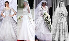 Corrin will be playing the princess and pictures released by both netflix and the actress show her in diana's wedding dress from july 2018 for the first time. Here S How Meghan Markle S Wedding Dress Compares To Princess Diana And Kate Middleton S Gowns Daily Mail Online