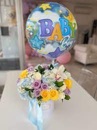 Baby boy flowers and balloons. Welcome Baby Boy Flowers Le Bouquet Fleurs