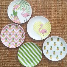 Pembe Flamingolu Kiz Tabak Hand Painted Ceramics Pottery Painting Plate Design