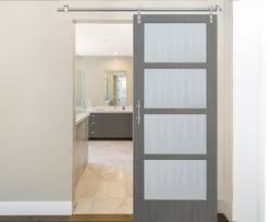 Pacific Entries 36 In X 84 In 4 Lite Driftwood Clear Coat Interior Sliding Barn Door With Round Stainless Steel Hardware Kit Cdr2044 3684 20 The Home Depot Barn Door Indoor Barn Doors Interior