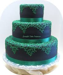 Black And Green Wedding Cake Black Fondant Wedding Cake With Emerald Green Lace Design Green Wedding Cake Cool Wedding Cakes Lace Wedding Cake
