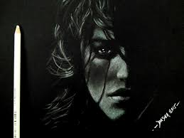 Artwork Black And White Face Drawing White Pencil Charcoal On Black Paper Portrait Girl Face Art Artwork By Dasha