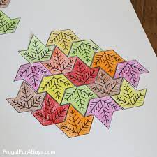 Fold the bottom of the card up a little bit past the top and then halfway back down again to meet the new fold at the bottom. Leaf Tessellation Collaborative Stem Art Project Frugal Fun For Boys And Girls