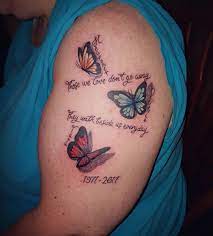 Upper Arm Tattoo Quote Photo By Millerdiller5 On Instagram Butterflies Names Memorialtattoo Quotes Tattoos For Women Upper Arm Tattoos Tattoo Quotes
