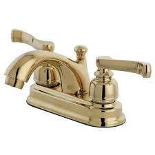 Kingston Brass Royale Classic 4 In Centerset 2 Handle Mid Arc Bathroom Faucet In Polished Brass Hkb5602fl The Home Depot Kingston Brass Polished Brass Brass Bathroom Faucets