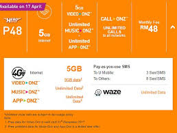 We compare and review celcom, hotlink, digi, tunetalk, redone to find the best, cheapest, unlimited data package. U Mobile Data Music Onz